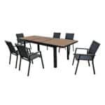 NAPOLI Set Dining ALU Κήπου: 6 Πολυθρόνες + Τραπέζι Επεκτ/νο Μαύρο-Καρυδί-Textilene Ανθρακί Tab:186+60x95x77Chair:59x62x90 - Image 6