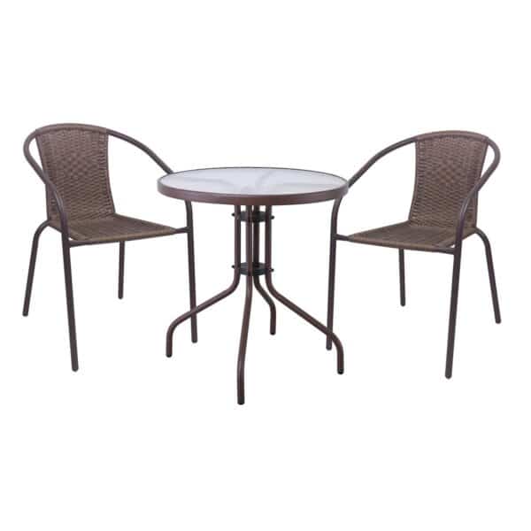 BALENO-W Set Κήπου - Βεράντας: Τραπέζι + 2 Πολυθρόνες Μέταλλο Καφέ - Wicker Brown Table:Φ60x70 Armchair:52x60x72 - Image 6