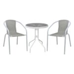 BALENO-W Set Κήπου - Βεράντας: Τραπέζι + 2 Πολυθρόνες Μέταλλο Άσπρο, Wicker Beige Table:Φ60x70 Armchair:52x60x72 - Image 6