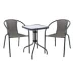 BALENO-W Set Κήπου - Βεράντας: Τραπέζι + 2 Πολυθρόνες Μέταλλο Ανθρακί, Wicker Mixed Grey Table:60x60x70 Seat:52x60x72 - Image 6