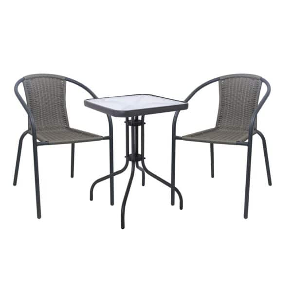 BALENO-W Set Κήπου - Βεράντας: Τραπέζι + 2 Πολυθρόνες Μέταλλο Ανθρακί, Wicker Mixed Grey Table:60x60x70 Seat:52x60x72 - Image 6