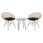SALSA Coral Coffee Set Κήπου Μέταλλο Μαύρο - Γυαλί - Wicker Φυσικό: Τραπεζάκι+2 Πολυθρόνες TableΦ52x53 Armchair72x62x81cm - Image 6