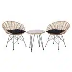 SALSA Coral Coffee Set Κήπου Μέταλλο Μαύρο - Γυαλί - Wicker Φυσικό: Τραπεζάκι+2 Πολυθρόνες TableΦ52x53 Armchair72x62x81cm - Image 6