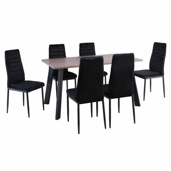 JETTA-BAXTER Τραπεζαρία Μέταλλ ο Βαφή Μαύρο, Τραπέζι Sonoma Oak + 6 Καρέκλες Velure Μαύρο Table:140x80x75 Chair:40x50x95 - Image 6