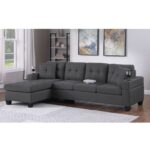 JORDAN Καναπές Σαλονιού Γωνία Αναστρέψιμος, Ύφασμα Γκρι, Μπράτσα με ποτηροθήκες 245x147x76cm H.83cm - Image 2