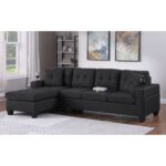 JORDAN Καναπές Σαλονιού Γωνία Αναστρέψιμος, Ύφασμα Μαύρο, Μπράτσα με ποτηροθήκες 245x147x76cm H.83cm - Image 2