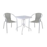 BALENO-W Set Κήπου - Βεράντας: Τραπέζι + 2 Πολυθρόνες Μέταλλο Άσπρο, Wicker Beige Table:70x70x70 Seat:52x60x72 - Image 5