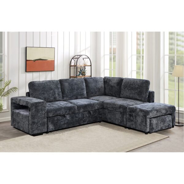 FLEXY Καναπές Αριστερή Γωνία - Κρεβάτι, με Χώρους Αποθήκευσης φωτιζόμενο, Ύφασμα Ανθρακί 250x202x87cm H.91cm - Image 2