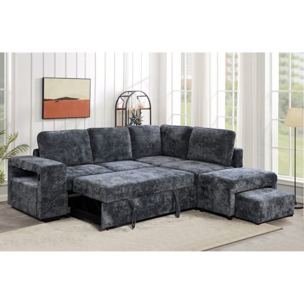 FLEXY Καναπές Αριστερή Γωνία - Κρεβάτι, με Χώρους Αποθήκευσης φωτιζόμενο, Ύφασμα Ανθρακί 250x202x87cm H.91cm - Image 3