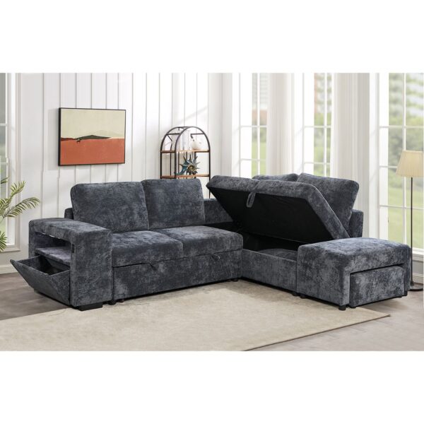FLEXY Καναπές Αριστερή Γωνία - Κρεβάτι, με Χώρους Αποθήκευσης φωτιζόμενο, Ύφασμα Ανθρακί 250x202x87cm H.91cm - Image 4