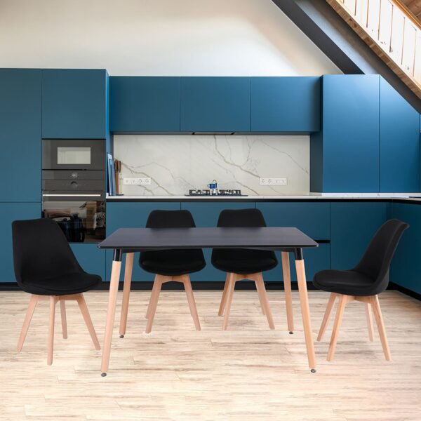 MARTIN Set Τραπεζαρία: Τραπέζι + 4 Καρέκλες, MDF Μαύρο - Οξιά Φυσικό, Ύφασμα Μαύρο Table:120x80x73 Chair:49x57x82 - Image 4