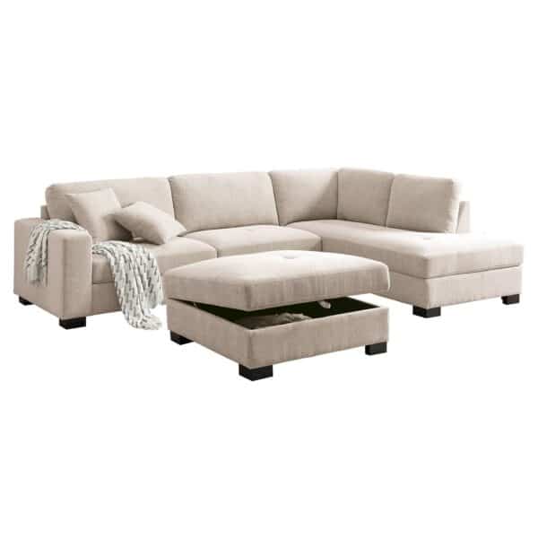 DORNO Καναπές Σαλονιού Αριστερή Γωνία με Αποθηκευτικό Σκαμπό, Ύφασμα Μπεζ 308x207/98xH91cm, 98x98x50cm - Image 2
