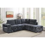 FLEXY Καναπές Αριστερή Γωνία - Κρεβάτι, με Χώρους Αποθήκευσης φωτιζόμενο, Ύφασμα Ανθρακί 250x202x87cm H.91cm