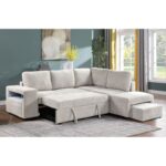 FLEXY Καναπές Αριστερή Γωνία - Κρεβάτι, με Χώρους Αποθήκευσης φωτιζόμενο, Ύφασμα Μπεζ 250x202x87cm H.91cm