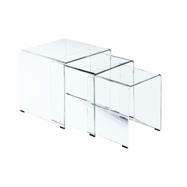 GLASSER Set 3  Βοηθητικά Τραπεζάκια, Διάφανο Γυαλί 10m 42x42x42/36x36x39/30x30x36cm - Image 5
