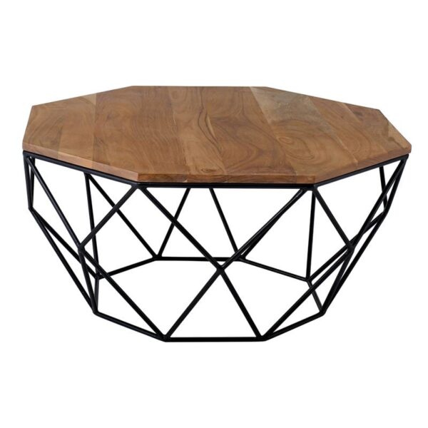 GLEN Τραπεζάκι Σαλονιού Καθιστικού, Μέταλλο Βαφή Μαύρο, Ξύλο Ακακία Φυσικό 82x82x40cm - Image 7