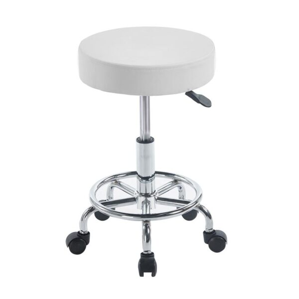 GLORY Σκαμπό με υποπόδιο, Βάση Χρώμιο, PU Άσπρο, Περιστρεφόμενο, Τροχήλατο Φ35 H.47/61cm - Image 5