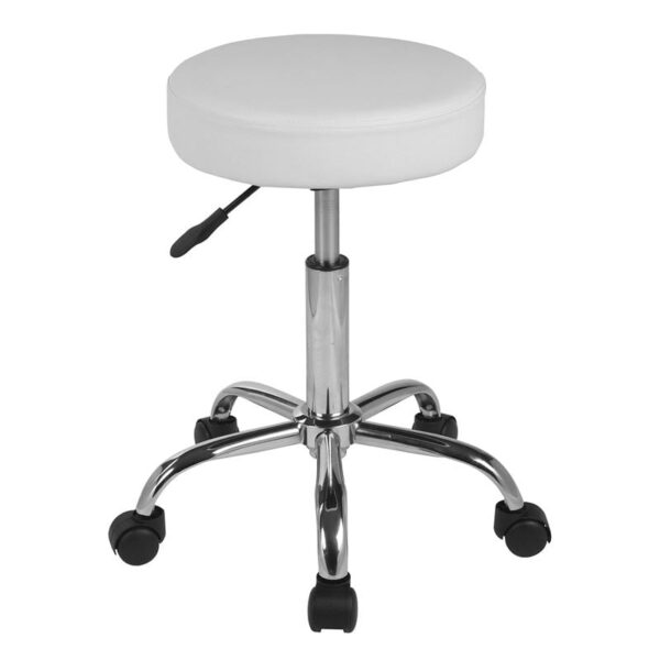 GLORY Σκαμπό, Βάση Χρώμιο, PU Άσπρο, Ρυθμιζόμενο Ύψος, Περιστρεφόμενο, Τροχήλατο Φ35 H.51/67cm - Image 5