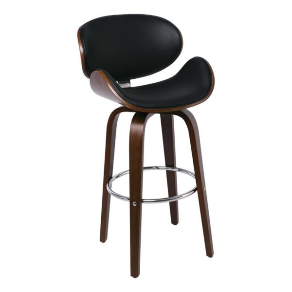 GOMEZ Σκαμπό BAR με Πλάτη, Απόχρωση Καρυδί, PU Μαύρο Περιστρεφόμενο 54x57x76/107cm - Image 13