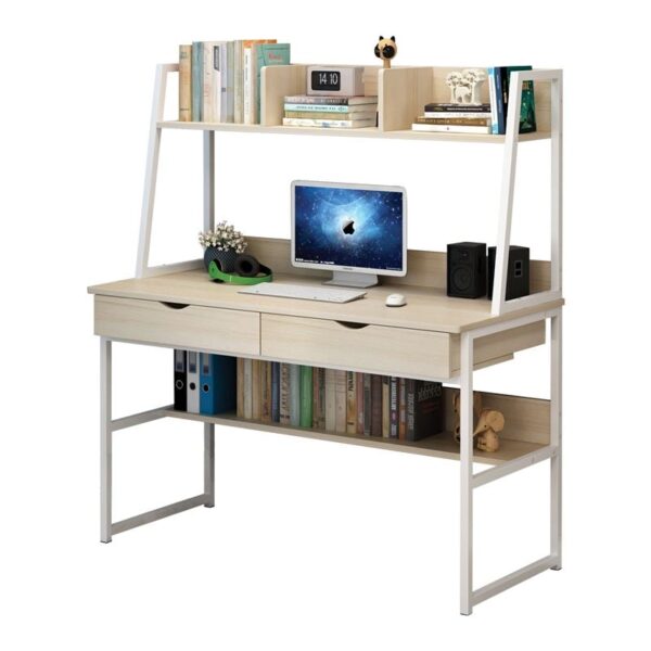 ΓΡΑΦΕΙΟ 2 Συρτάρια 2 Ράφια Μέταλλο Βαφή Άσπρο, MDF - Melamine Απόχρωση Maple 100x48x74/138cm - Image 7