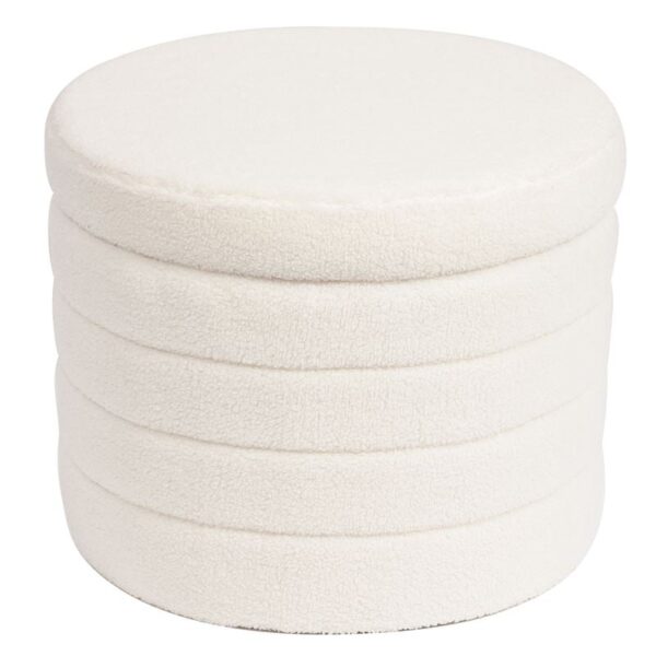 GROOVY Σκαμπό Αποθηκευτικό, Teddy Ύφασμα Εκρού Φ56cm H.45cm - Image 5
