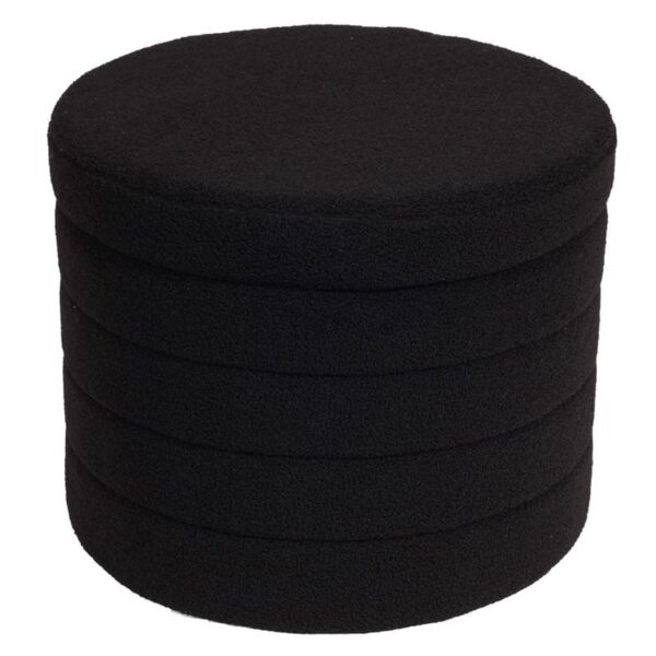 GROOVY Σκαμπό Αποθηκευτικό, Teddy Ύφασμα Μαύρο Φ56cm H.45cm - Image 5