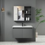 IDEA-1 Set Έπιπλο Μπάνιου Γκρι, Καθρέπτης + Πάγκος με Νιπτήρα και Μπαταρία Up:55x11x60cm Down:60x47x45cm