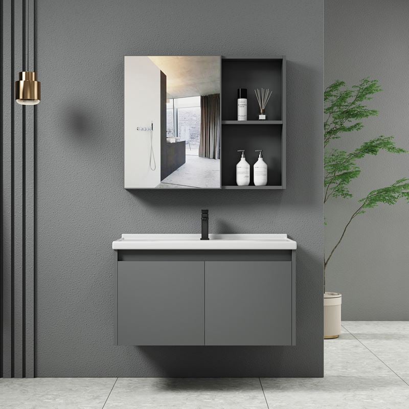 idea-1-set-epiplo-kremasto-baniou-gkri-kathreptis-pagkos-me-niptira-kai-bataria-enlarge IDEA-1 Set Έπιπλο Μπάνιου Γκρι, Καθρέπτης + Πάγκος με Νιπτήρα και Μπαταρία Up:55x11x60cm Down:60x47x45cm - Image 1