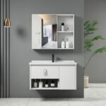 IDEA-2 Set Έπιπλο Μπάνιου Άσπρο, Καθρέπτης + Πάγκος με Νιπτήρα και Μπαταρία Up:55x11x60cm Down:60x47x45cm