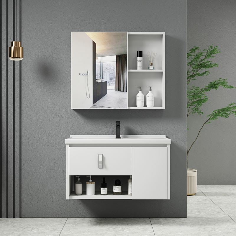 idea-2-set-epiplo-kremasto-baniou-aspro-kathreptis-pagkos-me-niptira-kai-bataria-enlarge IDEA-2 Set Έπιπλο Μπάνιου Άσπρο, Καθρέπτης + Πάγκος με Νιπτήρα και Μπαταρία Up:55x11x60cm Down:60x47x45cm - Image 1