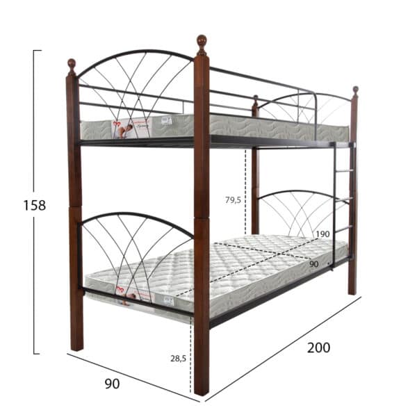 ΚΟΥΚΕΤΑ ΜΕ ΣΤΡΩΜΑΤΑ STOREY HM21334 ΜΕΤΑΛΛΟ & ΞΥΛΟ RUBBERWOOD--ΓΙΑ ΣΤΡΩΜΑΤΑ 90x190εκ. - Image 3