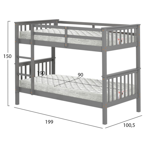 ΚΟΥΚΕΤΑ ΠΑΙΔΙΚΗ ΜΕ 2 ΣΤΡΩΜΑΤΑ LANTAI HM21307.02 ΞΥΛΟ ΠΕΥΚΟΥ ΓΚΡΙ--ΣΤΡΩΜΑΤΑ 90x190εκ - Image 3