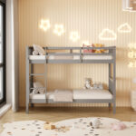 ΚΟΥΚΕΤΑ ΠΑΙΔΙΚΗ ΜΕ 2 ΣΤΡΩΜΑΤΑ LANTAI HM21307.02 ΞΥΛΟ ΠΕΥΚΟΥ ΓΚΡΙ--ΣΤΡΩΜΑΤΑ 90x190εκ - Image 5