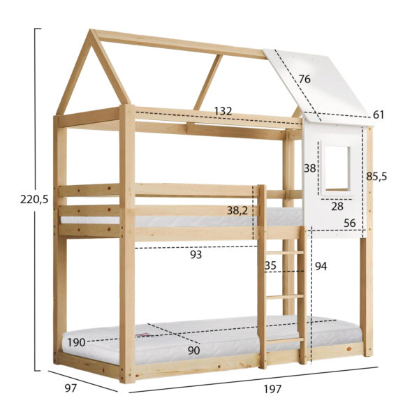 ΚΟΥΚΕΤΑ ΠΑΙΔΙΚΗ ΜΕ 2 ΣΤΡΩΜΑΤΑ HOOD HM21314 ΞΥΛΟ ΠΕΥΚΟΥ ΦΥΣΙΚΟ--ΣΤΡΩΜΑΤΑ 90x190εκ - Image 3