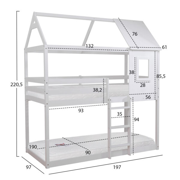 ΚΟΥΚΕΤΑ ΠΑΙΔΙΚΗ ΜΕ 2 ΣΤΡΩΜΑΤΑ HOOD HM21314.01 ΞΥΛΟ ΠΕΥΚΟΥ ΛΕΥΚΟ--ΣΤΡΩΜΑΤΑ 90x190εκ - Image 3