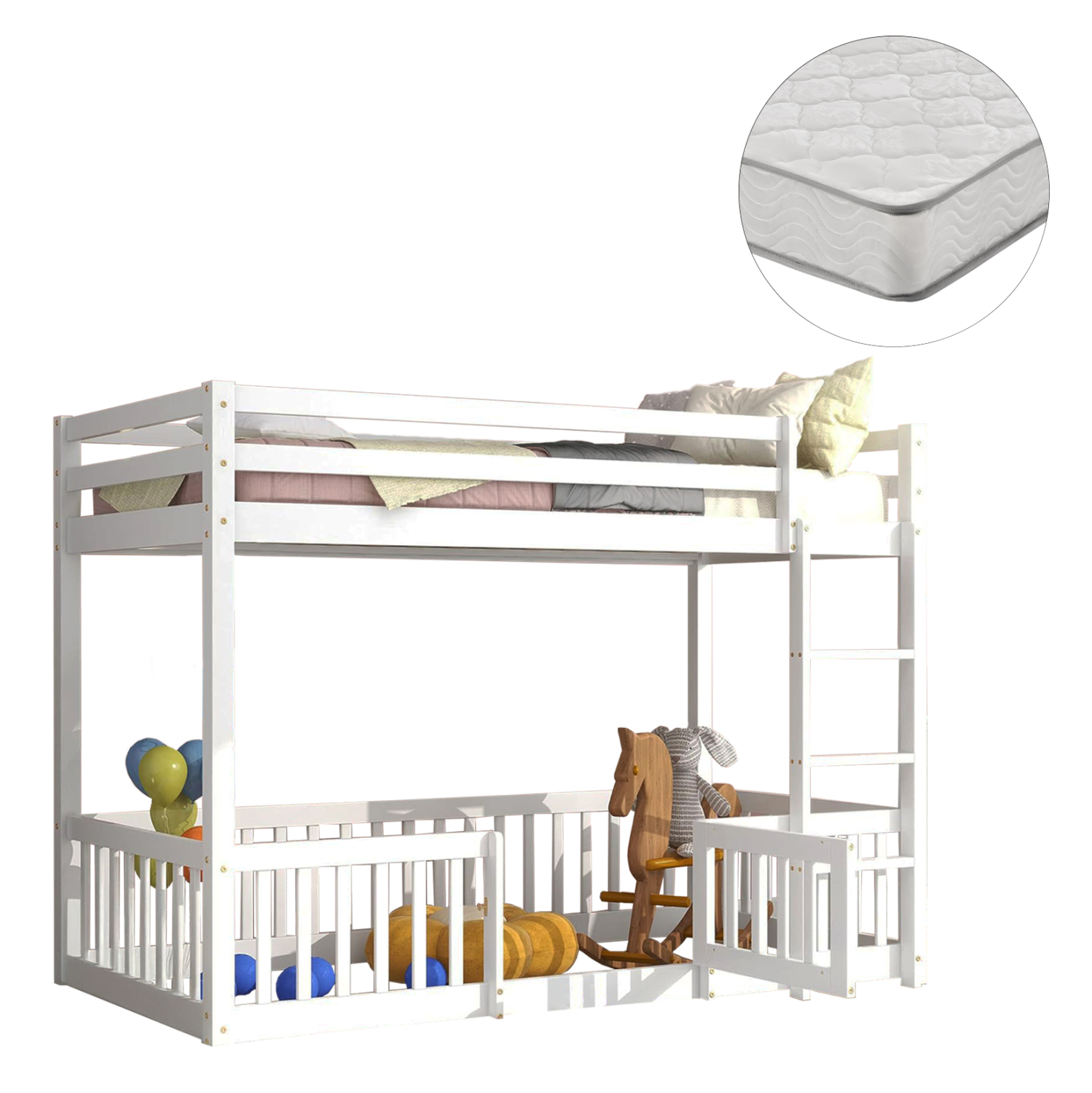 HM21312.01 ΚΟΥΚΕΤΑ ΠΑΙΔΙΚΗ ΜΕ ΠΑΡΚΑΚΙ PLAYKID HM21312.01 ΞΥΛΟ ΠΕΥΚΟΥ ΛΕΥΚΟ--ME ΣΤΡΩΜΑ 90x190εκ - Image 1