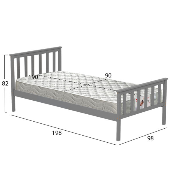 ΚΡΕΒΑΤΙ ΠΑΙΔΙΚΟ ΜΕ ΣΤΡΩΜΑ GIMLY HM21300.02 ΞΥΛΟ ΠΕΥΚΟΥ ΣΕ ΓΚΡΙ- ΓΙΑ ΣΤΡΩΜΑ 90x190εκ - Image 3