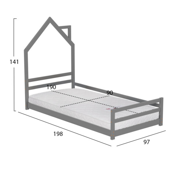 ΚΡΕΒΑΤΙ ΠΑΙΔΙΚΟ ΜΕ ΣΤΡΩΜΑ HOUSER HM21301.01 ΞΥΛΟ ΠΕΥΚΟΥ ΣΕ ΓΚΡΙ--ΣΤΡΩΜΑ 90x190εκ - Image 3