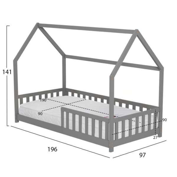 ΚΡΕΒΑΤΙ ΠΑΙΔΙΚΟ ΜΕ ΣΤΡΩΜΑ PHYLLIS HM21304.02 ΞΥΛΟ ΠΕΥΚΟΥ ΣΕ ΓΚΡΙ--ΣΤΡΩΜΑ 90x190εκ - Image 3