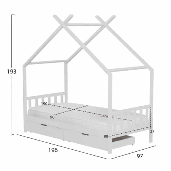 ΚΡΕΒΑΤΙ ΠΑΙΔΙΚΟ ΜΕ ΣΤΡΩΜΑ KLARICE HM21305.01 ΞΥΛΟ ΠΕΥΚΟΥ ΣΕ ΛΕΥΚΟ--ΣΤΡΩΜΑ 90x190εκ - Image 3