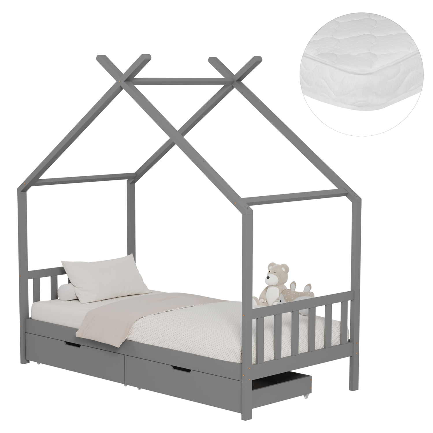 HM21305.02 ΚΡΕΒΑΤΙ ΠΑΙΔΙΚΟ ΜΕ ΣΤΡΩΜΑ KLARICE HM21305.02 ΞΥΛΟ ΠΕΥΚΟΥ ΣΕ ΓΚΡΙ--ΣΤΡΩΜΑ 90x190εκ - Image 1