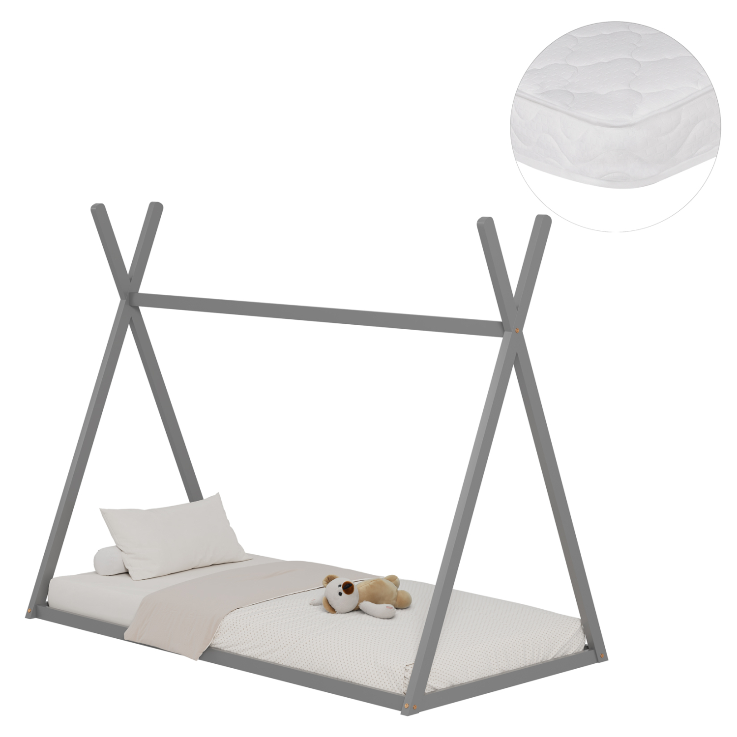 HM21306.02 ΚΡΕΒΑΤΙ ΠΑΙΔΙΚΟ ΜΕ ΣΤΡΩΜΑ MUNK HM21306.02 ΞΥΛΟ ΠΕΥΚΟΥ ΣΕ ΓΚΡΙ--ΣΤΡΩΜΑ 90x190εκ - Image 1