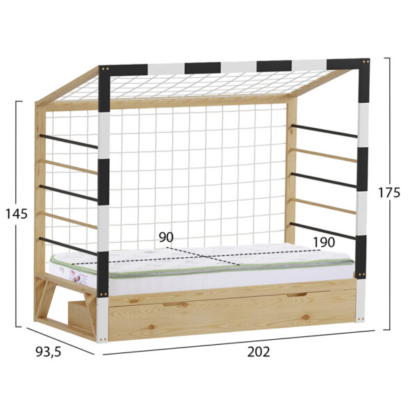 ΚΡΕΒΑΤΙ ΠΑΙΔΙΚΟ ΜΕ ΣΤΡΩΜΑ GOALIE HM21309 ΠΕΥΚΟ ΦΥΣΙΚΟ-ΛΕΥΚΟ-ΜΑΥΡΟ--ΣΤΡΩΜΑ 90x190εκ - Image 3