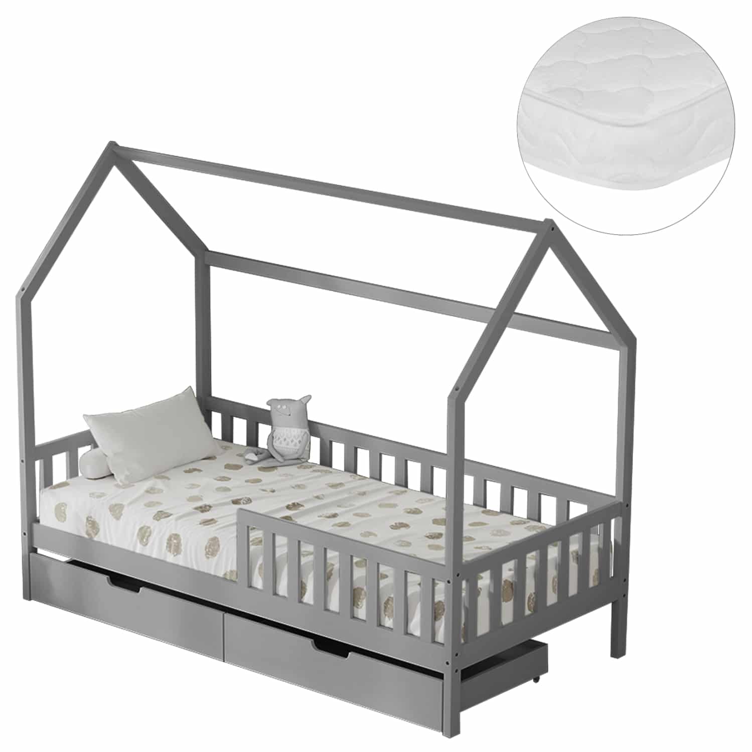 HM21324.02 ΚΡΕΒΑΤΙ ΠΑΙΔΙΚΟ ΜΕ ΣΥΡΤΑΡΙΑ PHYLLIS HM21324.02 ΞΥΛΟ ΠΕΥΚΟΥ ΓΚΡΙ--ΜΕ ΣΤΡΩΜΑ 90x190εκ - Image 1