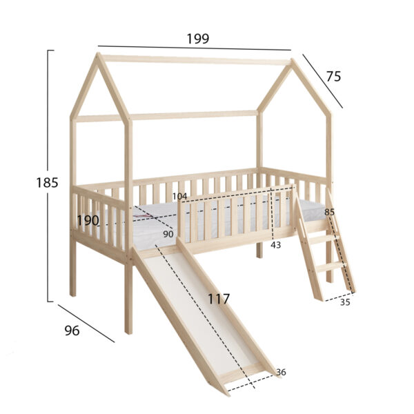 ΚΡΕΒΑΤΙ ΠΑΙΔΙΚΟ ΤΣΟΥΛΗΘΡΑ PHYLLIS HM21310 ΠΕΥΚΟ ΣΕ ΦΥΣΙΚΟ--ΜΕ ΣΤΡΩΜΑ 90x190εκ - Image 3