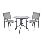 LANGLEY Set Κήπου: Τραπέζι + 2 Πολυθρόνες Στοιβαζόμενες Μέταλλο Ανθρακί,Textilene Γκρι Table:Φ60x70cm Chair:55x68x87 - Image 5