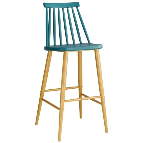 LAVIDA Σκαμπό BAR με Πλάτη, Μέταλλο Βαφή Φυσικό, PP Μπλε 43x49x76/107cm - Image 7