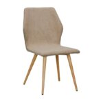 LETO Καρέκλα Τραπεζαρίας Κουζίνας, Μέταλλο Βαφή Φυσικό, Ύφασμα Ανοιχτό Καφέ 46x57x86cm - Image 7