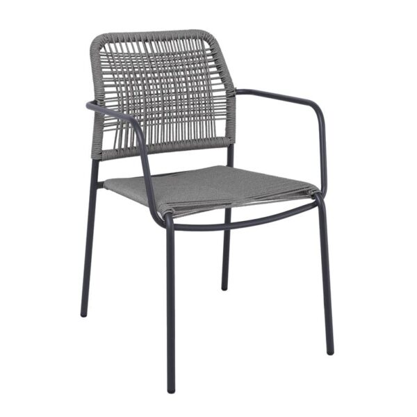 LUIGI Πολυθρόνα Βεράντας-Κήπου Μέταλλο Βαφή Ανθρακί, Rope Wicker Γκρι, Στοιβαζόμενη 52x61x79cm - Image 13