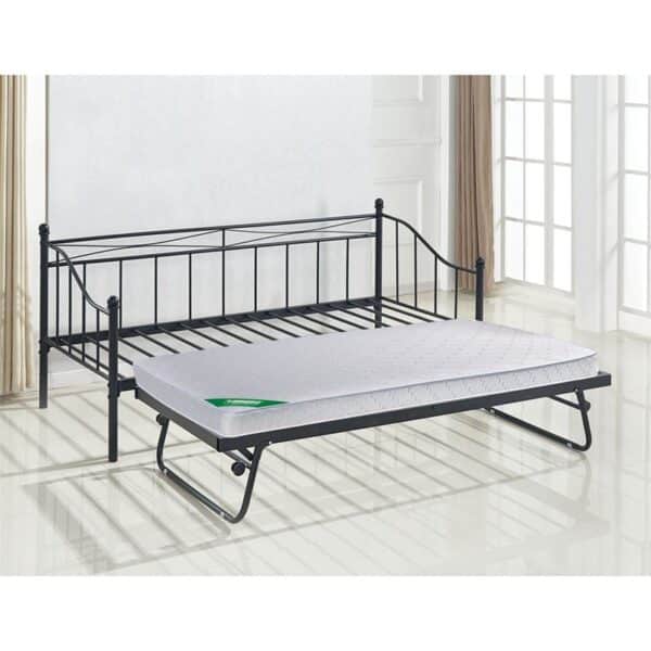 MARIN Set: Daybed (για στρώμα 90x190) + Βοηθητικό Κρεβάτι με Στρώμα 185x85 Μέταλλο Μαύρο Κρεβάτια:198x97x93+185x85x36cm - Image 5